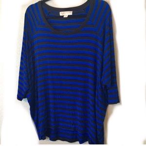 Michael Kors Rayon Striped Blouse Royal Blue Black